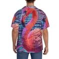 thumbnail image 3 of Xecao Digital Flamingo Vibrant Art Men's Casual Short-sleeved Shirt, a button-up collared shirt with a pocket-Large, 3 of 5
