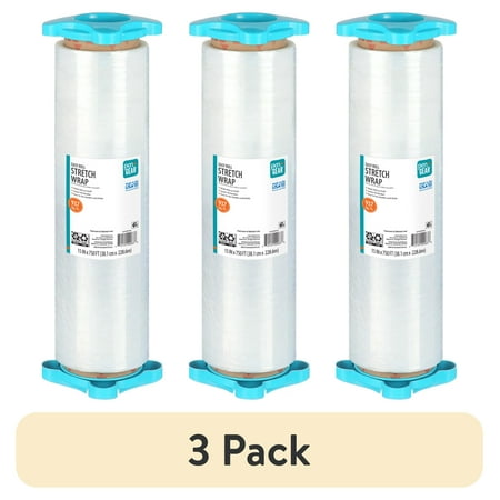 (3 pack) Pen+Gear Easy Roll Stretch Wrap, 15 in x 750 ft, Easy Unwind, Clear, 1 Roll