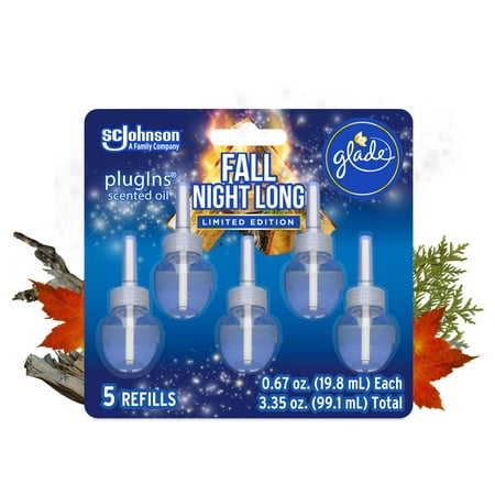 Glade PlugIns Refill 5 CT, Fall Night Long, 3.35 FL. OZ. Total, Scented Oil Air Freshener Infused with Essential Oils
