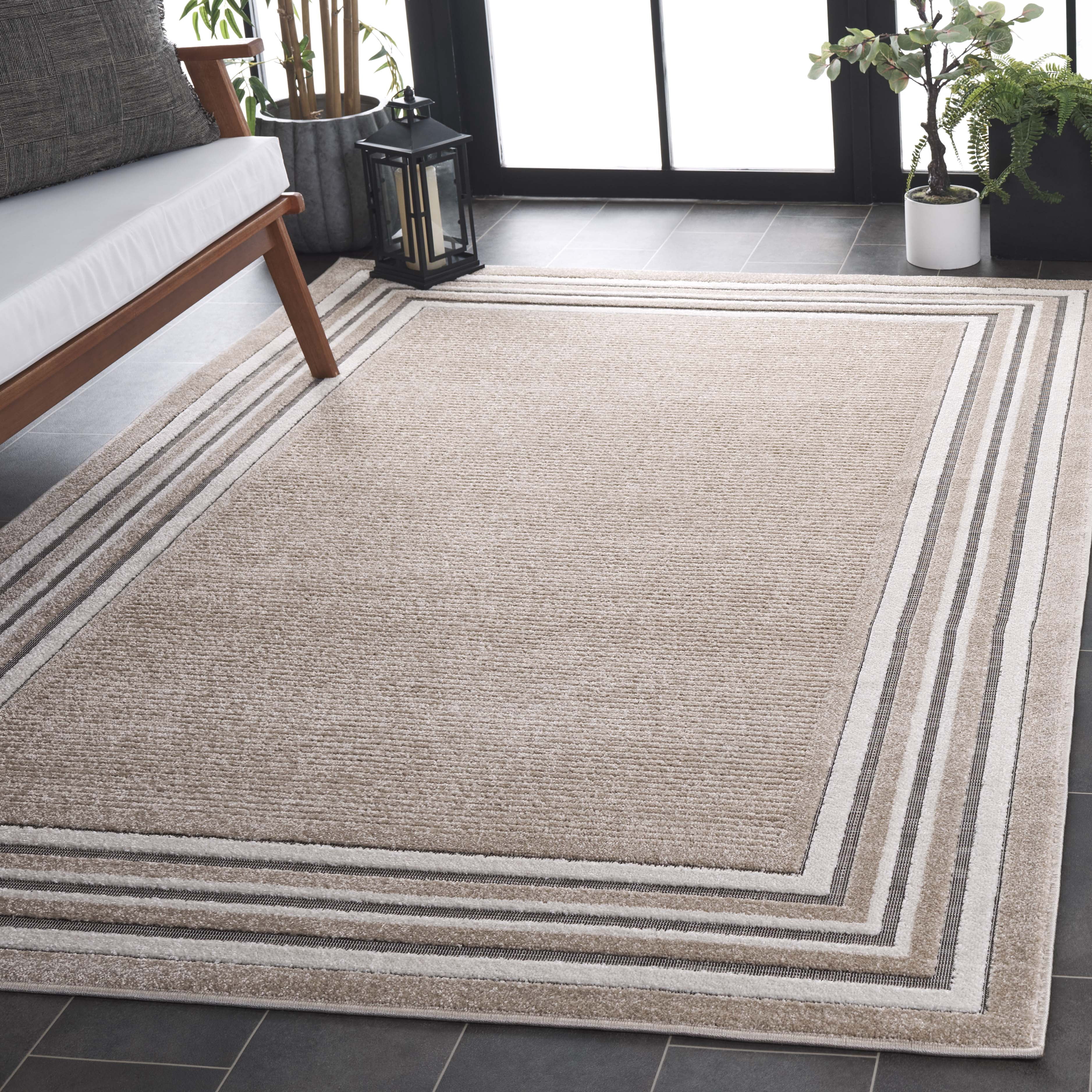 SAFAVIEH Cabana Rado Bordered Indoor/Outdoor Area Rug, Beige/Ivory, 4' x 6'