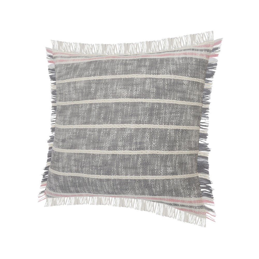 LR Home Danny Striped Transitional Cotton Throw Pillows, Gray/Pink, 20" x 20", Set of 2