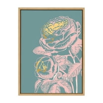 Kate and Laurel Sylvie Floral in Teal Framed Canvas Wall Art by Apricot and Birch, 18x24 Natural, Vintage Floral Art for Wall