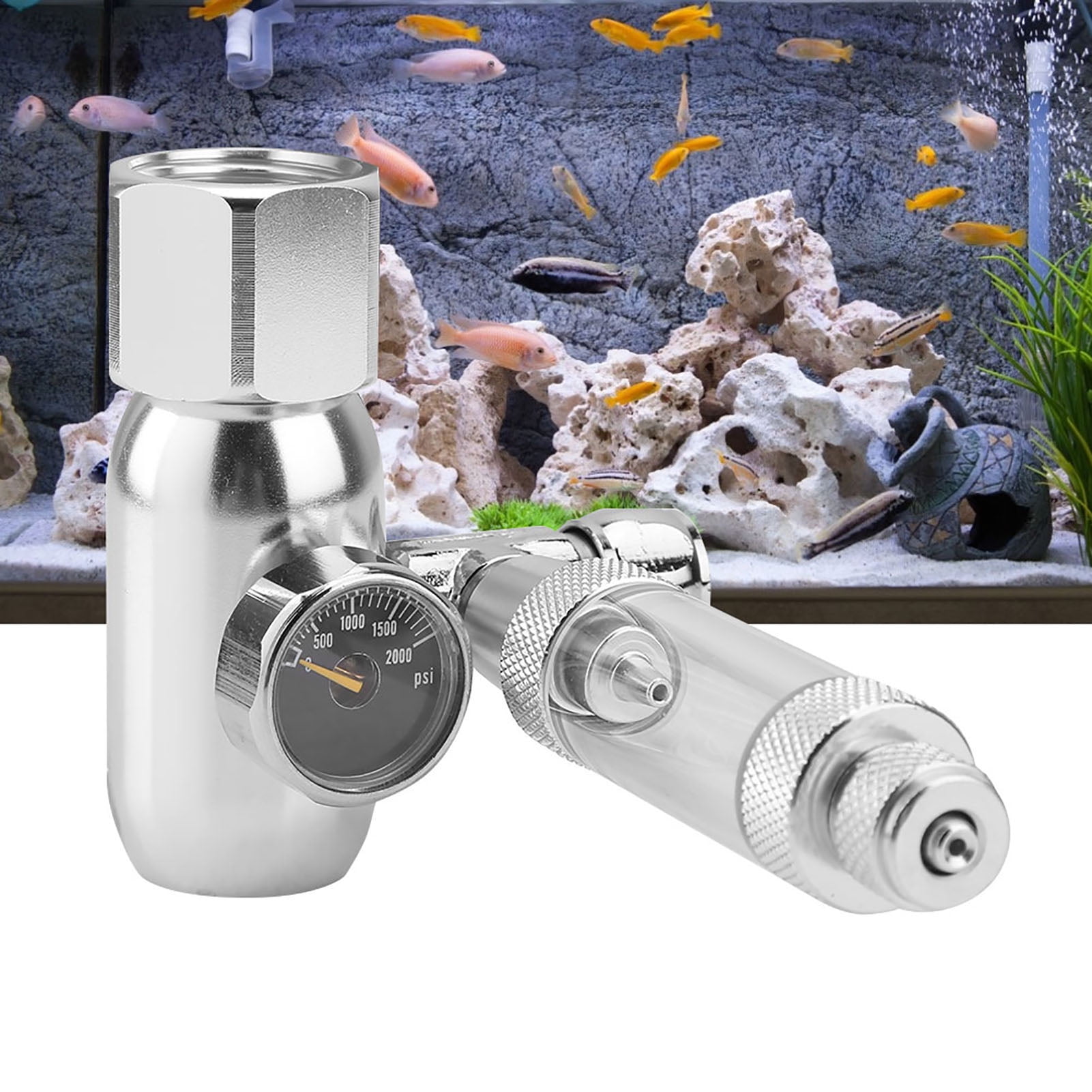 BIMZUC Aquarium CO2 Pressure Regulator with Check Valve and Bubble Counter, Precise CO2 Control Single Gauge for Fish Tank Plants, Silver (5.91 in / 15 cm)