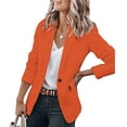 thumbnail image 2 of Ladies Workoffice Blazer Solid Color Fitted Suit Lapel Notched Elegant Cardigan Button Down Fashion Jacket Single Breasted Blouse Mid Length Leisure Outwear, 2 of 7