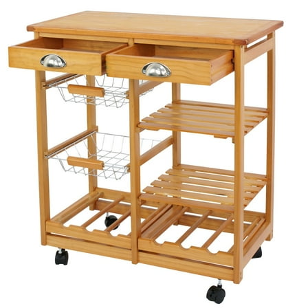 HOWEN Rolling Mobile Kitchen Island Trolley, Kitchen Cart with Storage Shelf and 2 Drawers, Butcher Block Top with Locking Wheels for Easy Movement