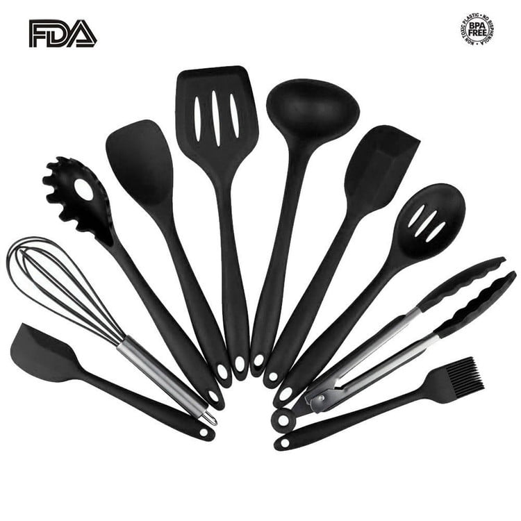 10 Piece Silicone Cooking Utensils Set For Every Home Non-Stick Kitchen Utensil Set by Kitchen Guru Cooking Utensils Set Cooking Utensils Including Silicone Spatula Non-Scratch 