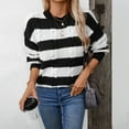 thumbnail image 4 of Women's Striped Color Block Sweater Cable Knit Crewneck Long Sleeve Pullover (Black, L), 4 of 4