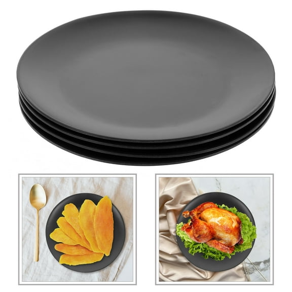 Omeite 4-Piece Black Round Plate Set for Hot Pot, Barbecue, Stir Fry, and Rice Serving - and Stylish