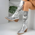thumbnail image 6 of Dasayo Wide Width Boots for Women Slouch Silver Mid-Calf Faux Leather Block Heel Fashion Snip Toe Boots Shoes Women 40, 6 of 8