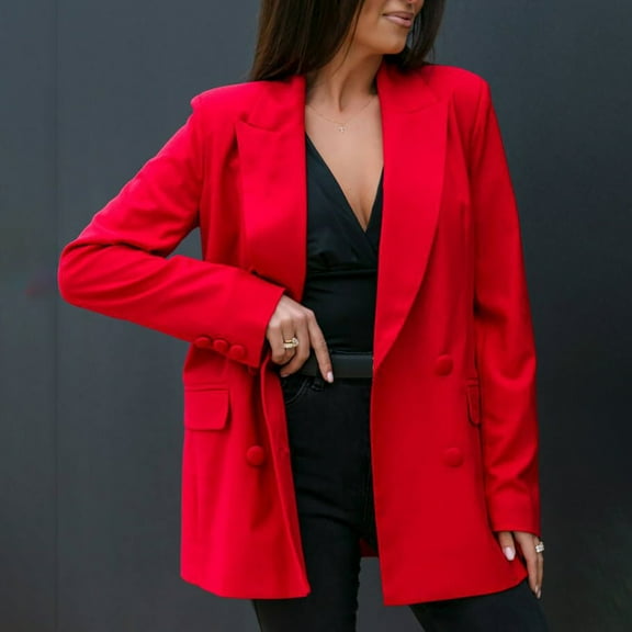 gbyLJF Women's Button Down Suit Jacket Solid Color Long Sleeve Lapel Coat Casual Business Work 16ffice Open Front Jackets