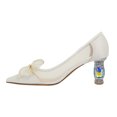 thumbnail image 2 of FSJ Women Chic Rhinestones Mesh Bow Pointed Closed Toe Pumps Crystal Chunky Mid Heel Slip On Bridal Wedding Dress Shoes Size 11 White, 2 of 4