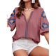 thumbnail image 3 of Blusas de Verano para Mujer, Blusas Florales Bordadas con Mangas Abullonadas, Cuello en V, Estilo Bohemio, Informal Rosa M, 3 of 7
