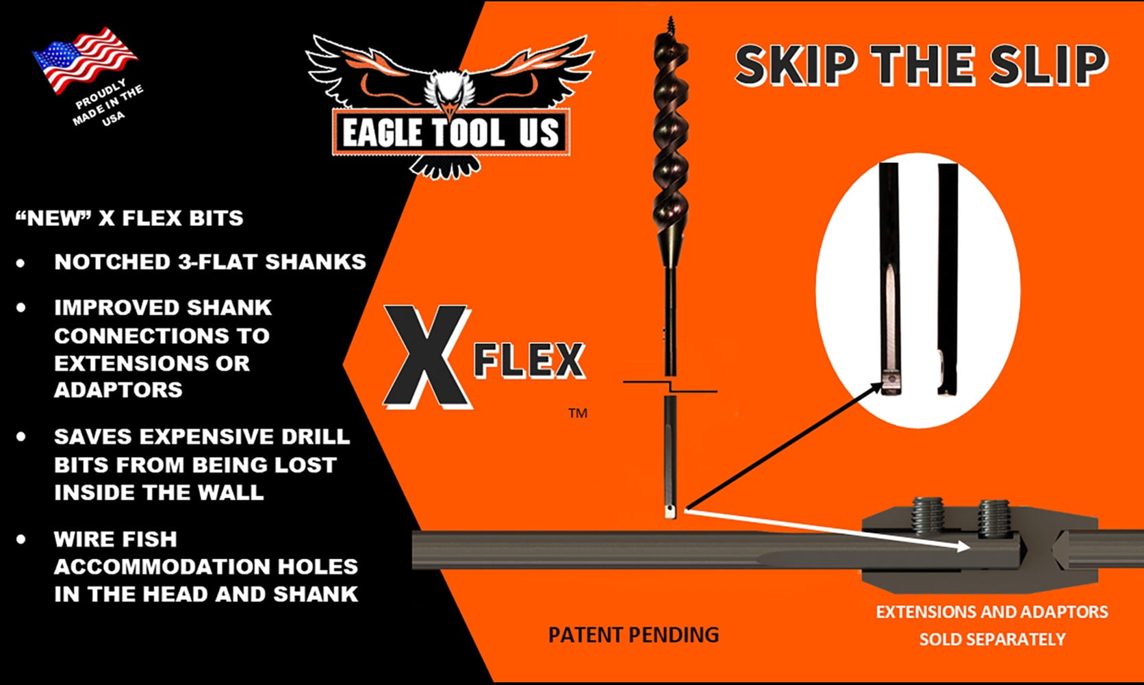 Eagle Tool US EA10054 X Flex Flex Shank Installer Drill Bit, Auger Style, 1-inch by 54-inch, Notched Shank, Made in The USA