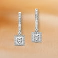 thumbnail image 4 of Diamond Dangle Earring | 4 Carat IGI Certified Princess Shape Lab Grown Diamond Dangle | 14K in White Gold | Lyra Halo Lab Diamond Earrings | Prong Setting | FG-VS1-VS2 Quality | Friendly Diamonds, 4 of 6