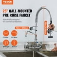 thumbnail image 4 of VEVOR Commercial Kitchen Faucet, 25-Inch Height, Wall Mount with 12-Inch Swing Spout, 8-Inch Center, Brass Construction, Pre-Rinse Sprayer and Pull Down Spray, Suitable for 1/2/3 Compartment Sinks, 4 of 11