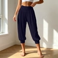 thumbnail image 6 of Arlun Women's Summer Tapered Leg Capri Pants Pleated Elastic High Waist Cropped Trousers Soft Comfortable Solid Color Harem Pant for Yoga Workout and Everyday Casual Wear 1-Dark Blue XL, 6 of 6