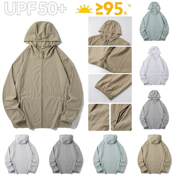 BiZtdJrK Men Outdoor UV Protection Jacket Elastic Cuff Long Sleeve Full Zip Sun Hooded Jackets Rash Guard Loose Fit Lightweight Hiking Hoodie Coats with Zipper Pockets Army Green XXXL