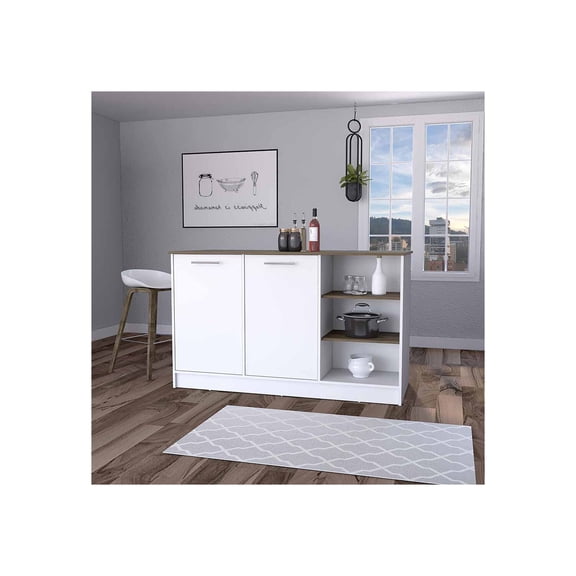 FM FURNITURE Gladiolus Kitchen Island, Two Cabinets, Three Open Shelves