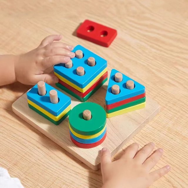Juguetes de madera para niños juguetes Montessori para desarrollar la inteligencia apilamiento rompecabezas de madera 3D juguetes educativos para niños regalo de Año Nuevo