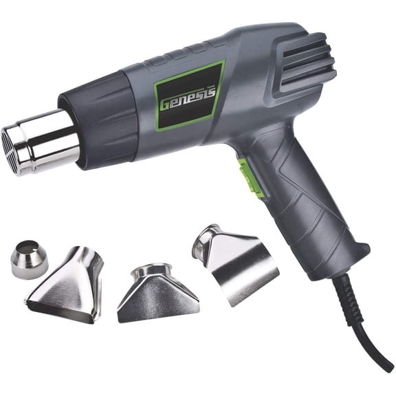 GHG1500A Dual Temperature Heat Gun Kit With Fast Heat High And Low Settings 572F/1000F, Air Reduction Nozzle, Reflector Nozzle, And Two Deflector Nozzles with 2 Year Warranty