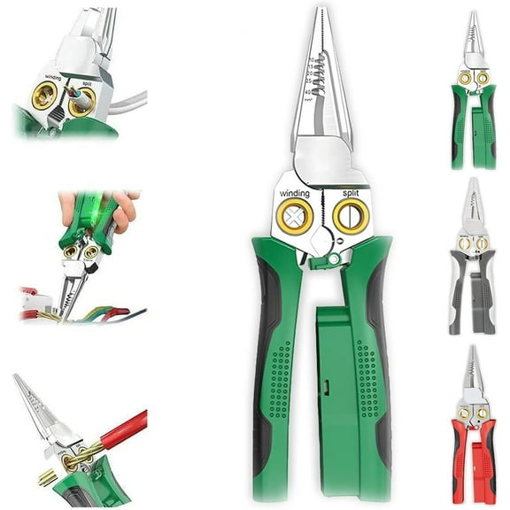 8 in 1 Wire Stripper, Pliers with Voltage Tester for Cutting and Pulling Wires, 2025 Rechargeable Folding Stylus Screwdriver Wire Cutter with Electricity Measurement Function (Green)