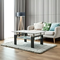 Rectangle Glass Coffee Table, Clear Coffee Table, Modern Side Center Tables for Living Room, Living Room Furniture