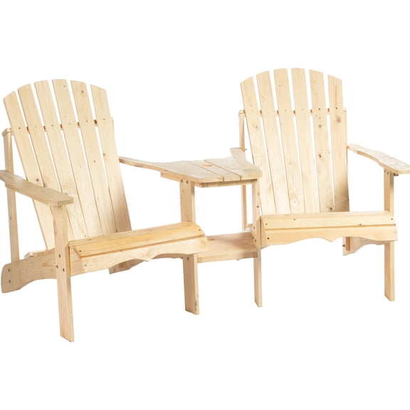 Two Wooden Chair , Outdoor Chairs With Table & Umbrella Hole, For Patio Deck Lawn Pool Backyard, Natural Wood Ergonomic Design Two Compilation, Ample Space Furnishings