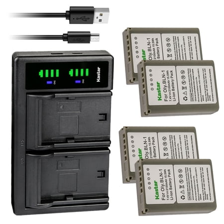 Kastar 4-Pack Fully Decoded Battery and LTD2 USB Charger Replacement for Olympus BLN-1 BLN1 Battery, BCN-1 Charger, M-D E-M1, OM-D E-M5, OM-D E-M5 Mark II, OM-D E-M5 Mark III, PEN E-P5, PEN-F Camera