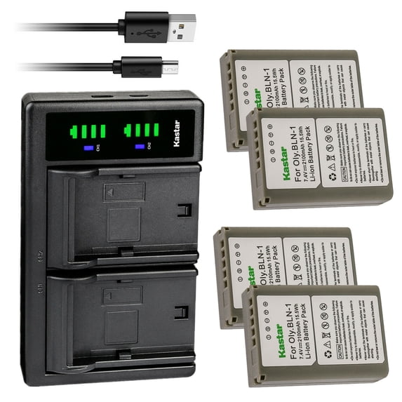 Kastar 4-Pack Fully Decoded Battery and LTD2 USB Charger Replacement for Olympus BLN-1 BLN1 Battery, BCN-1 Charger, M-D E-M1, OM-D E-M5, OM-D E-M5 Mark II, OM-D E-M5 Mark III, PEN E-P5, PEN-F Camera