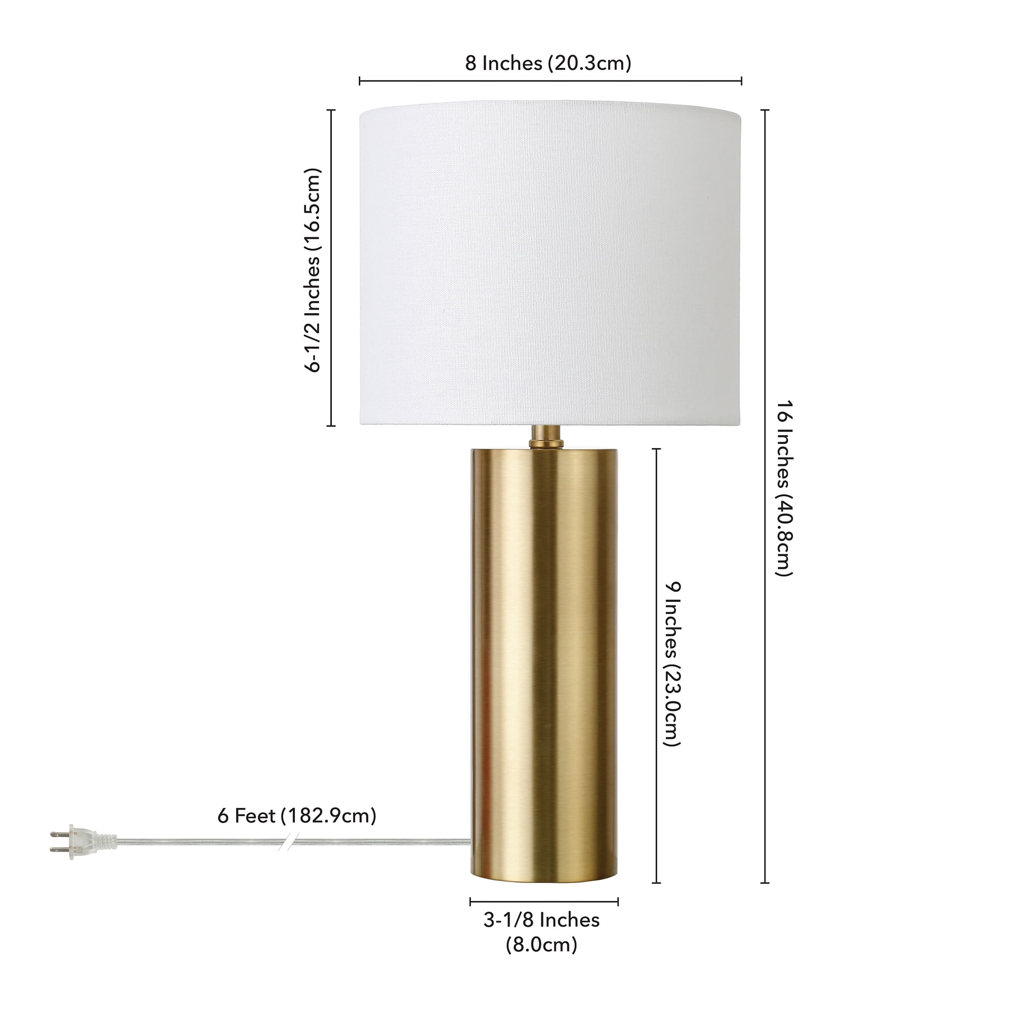 York 16" Tall Table Lamp with Fabric Shade in Brass/White