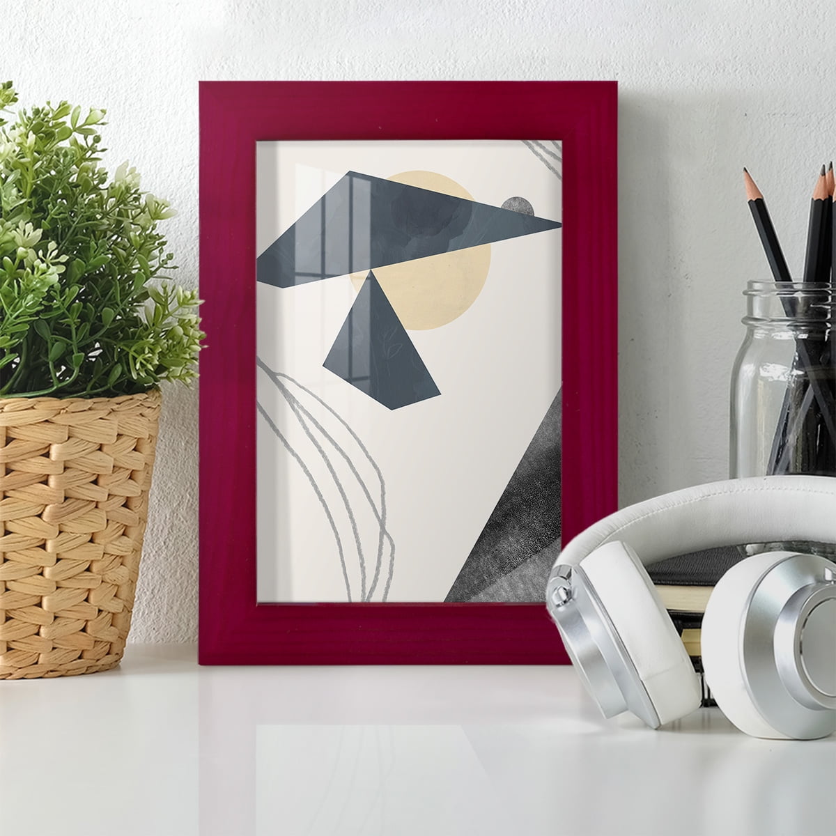 Diamond Slate IV - Framed Print w/glass - Cherry Red