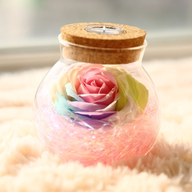 Rosa preservada en botella de vidrio con luz LED | Decoración floral eterna para dormitorio, sala de estar o escritorio | Regalo romántico para San Valentín, cumpleaños y Navidad.