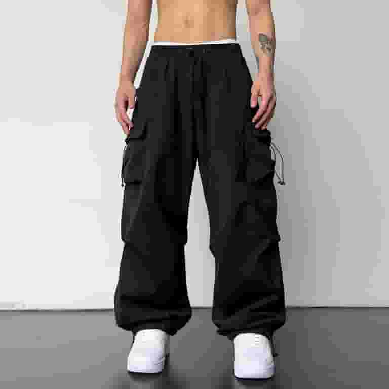 Virmaxy Mens High Waisted Wide Leg Cargo Pants Men Fashion Virmaxy Mens High Waisted Wide Leg Cargo Pants Men Fashion