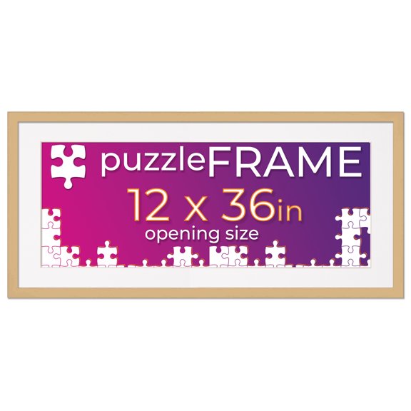 12x36 Frame for Jigsaw Puzzles - Wooden Natural Puzzle Frame with Mat (White) For Puzzles Measuring 12x36 Inches