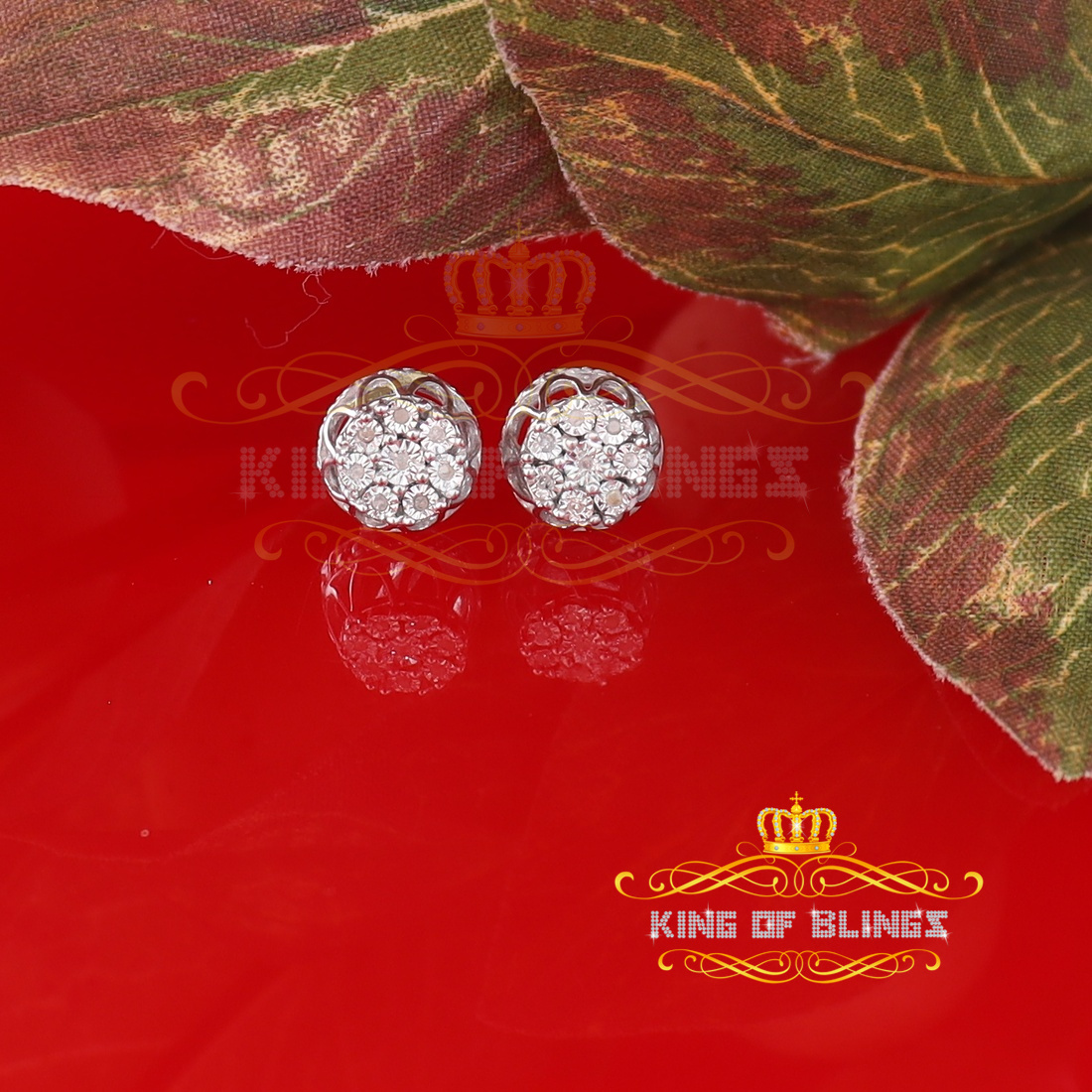 King of Bling's 0.05ct Diamond Stud Earrings For Women White 925 Sterling Silver Stud For Men