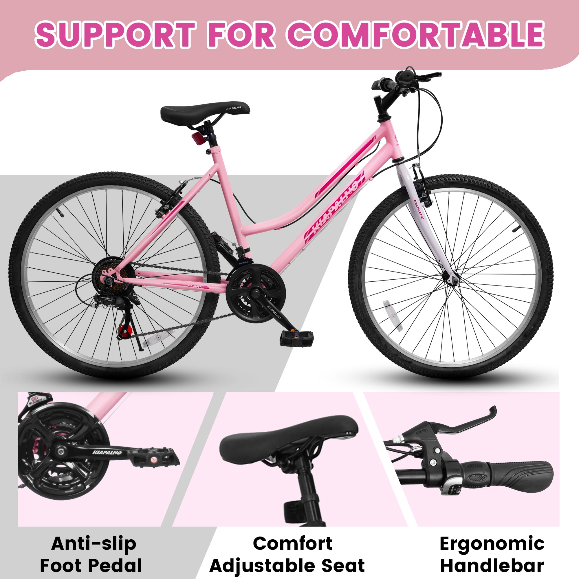 24 Inch Mountain Bike for Girls Women, 21 Speed Mountain Bicycle with V-Brake and Carbon Steel Frame, Female Commuting City Bike to School Work, Pink