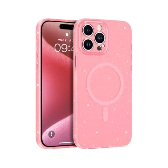 YJJSKEJI for iPhone 15 Pro Max Case, Phone Case iPhone 15 Pro Max Magnetic Case Compatible with MagSafe Glitter Bling Flexible Soft TPU Shockproof Sparkly Women Girl Case for iPhone 15 Pro Max, Pink