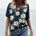 thumbnail image 2 of Camiseta informal para mujer con estampado floral y cuello en V, manga corta, jersey, blusa, tops Fridja  bn6054, 2 of 5
