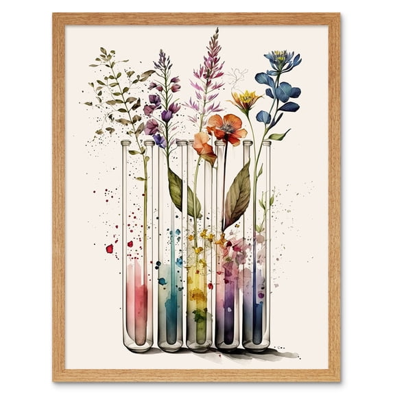 Wildflowers Rainbow Colour Water Glass Test Tubes Art Print Framed Poster Wall Decor 12x16 inch