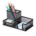 thumbnail image 1 of Organizador de escritorio de malla Caddy de suministros de oficina con portalápices y cestas de almacenamiento para accesorios de escritorio, 3 compartimentos, negro Namotu WRQX-248, 1 of 7