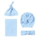 thumbnail image 1 of Conjunto de manta envolvente y diadema con lazo para bebé | Algodón supersuave | Recién nacido a 6 meses | Azul, rosa, caqui, morado, café, verde | Regalo para baby shower y accesorio fotográfico, 1 of 8