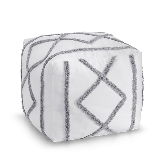 Sweet Jojo Designs Boho Fringe White Grey Unstuffed Ottoman Pouf Cover