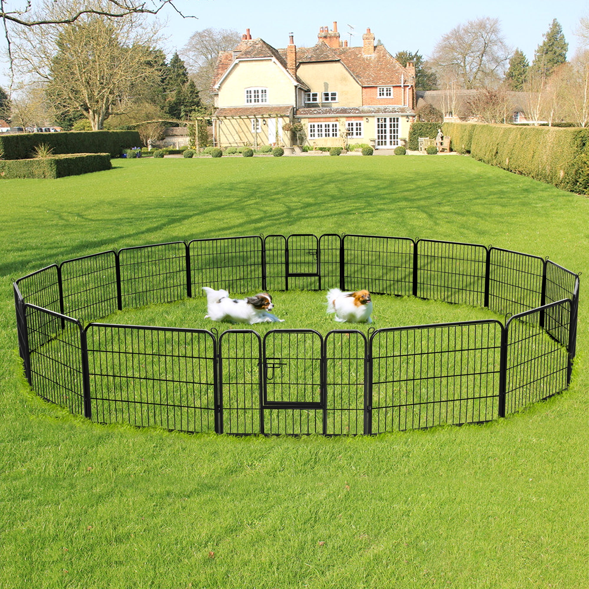 Renwick 32 Panels Metal Dog Exercise Playpen with Door, Outdoor & Indoor, Black