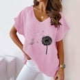 thumbnail image 2 of Jewelreauty Cotton Linen Shirts Women Short Sleeve V Neck Floral Print T-Shirts Casual Cozy Pullover Summer Tops (M, D Pink), 2 of 4
