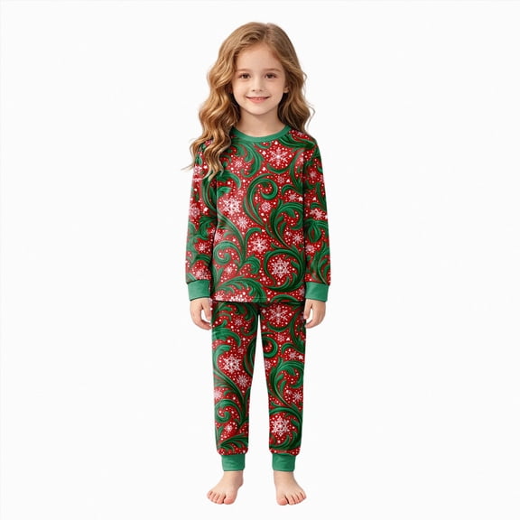 sdbrld Girls Christmas Pajamas Outfit for Kids Long Sleeve Sleepwear Tops and Pants 2Pcs Xmas Holiday PJs Sets Sizes 5-6 Years