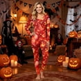 thumbnail image 2 of Halloween Family Pajamas Set Long Sleeve Crew Neck, Soft Matching Halloween Pajamas with Flame Ghost Witch Hat Print, Hot Family Halloween Pajama Set Sleepwear, 2 of 6