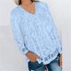 thumbnail image 2 of Blusa delgada de manga larga con cuello en V y empalme de encaje de Color sólido a la moda para mujer Pompotops gfhjh11902, 2 of 7