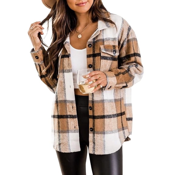 Almusen Flannel Shirts for Women Plaid Jacket Long Sleeve Shacket Button Down Fall Coats