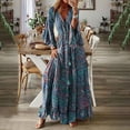 thumbnail image 1 of LOVZFMLL Mode Femmes Col en V Imprimé Manches 3/4 Patchwork Robe Longue Décontractée Bleu 2TG, 1 of 6