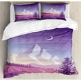 thumbnail image 1 of Northwoods Duvet Cover Set Queen Size, Mountain Scenery with Lonely Pine Tree River and Hills at the Back, Decorative 3 Piece Bedding Set with 2 Pillow Shams, Violet Pink Pale Grey, by Ambesonne, 1 of 3
